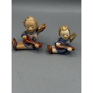 Pair Vintage Goebel Angels West Germany Music Figurines Blue Robes